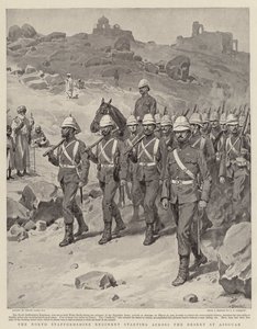 Het North Staffordshire Regiment begint de oversteek van de woestijn bij Assouan